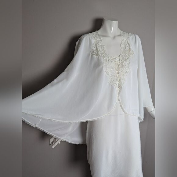 French Maid Lingerie Set High Low Robe & Satin Slip Dress Lace Rose Detail Sz m - Picture 1 of 11